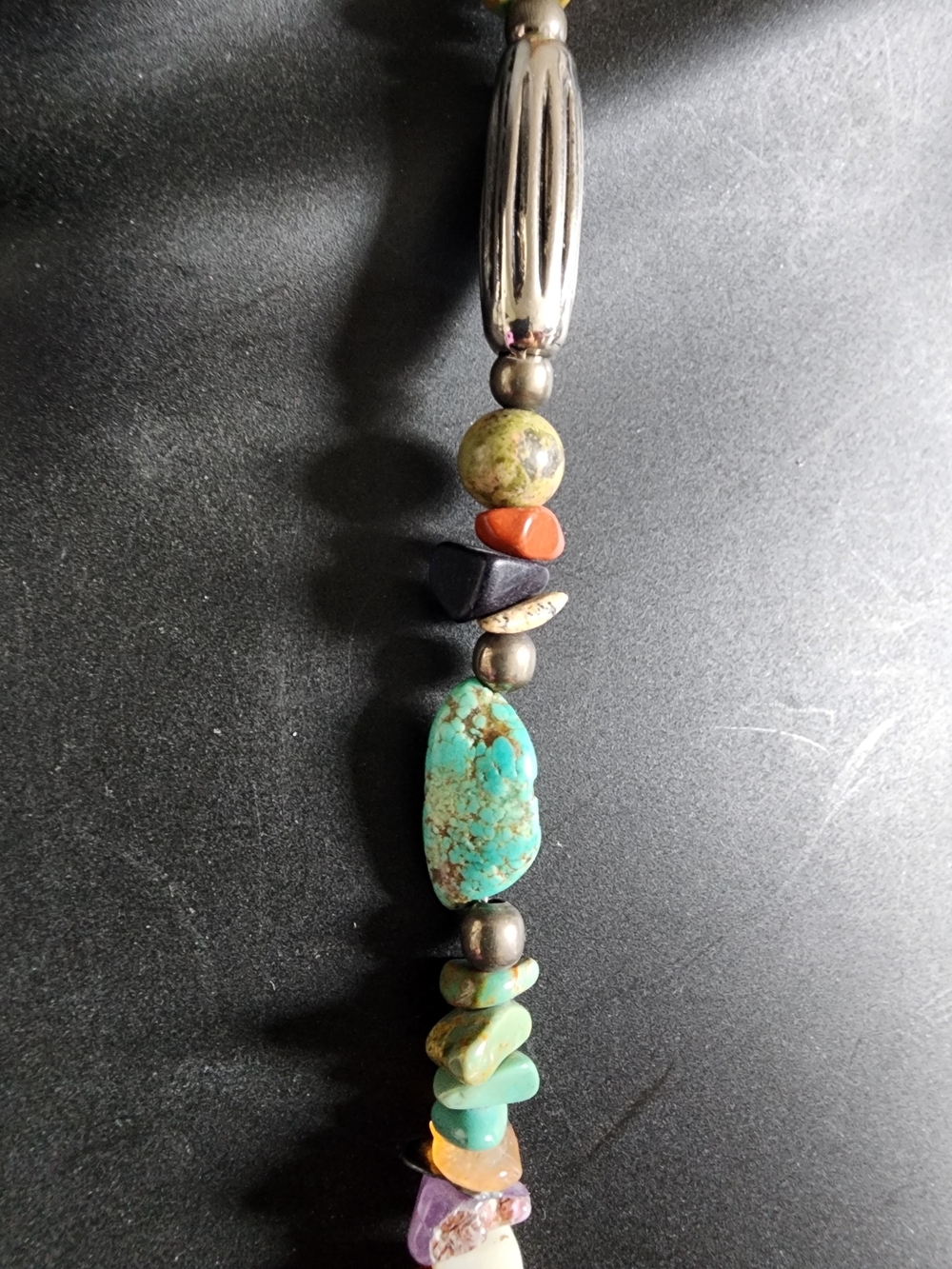 Boho Multicolor Feather Bear Pendant Necklace with Turquoise and Coral Accents - Picture 4 of 8